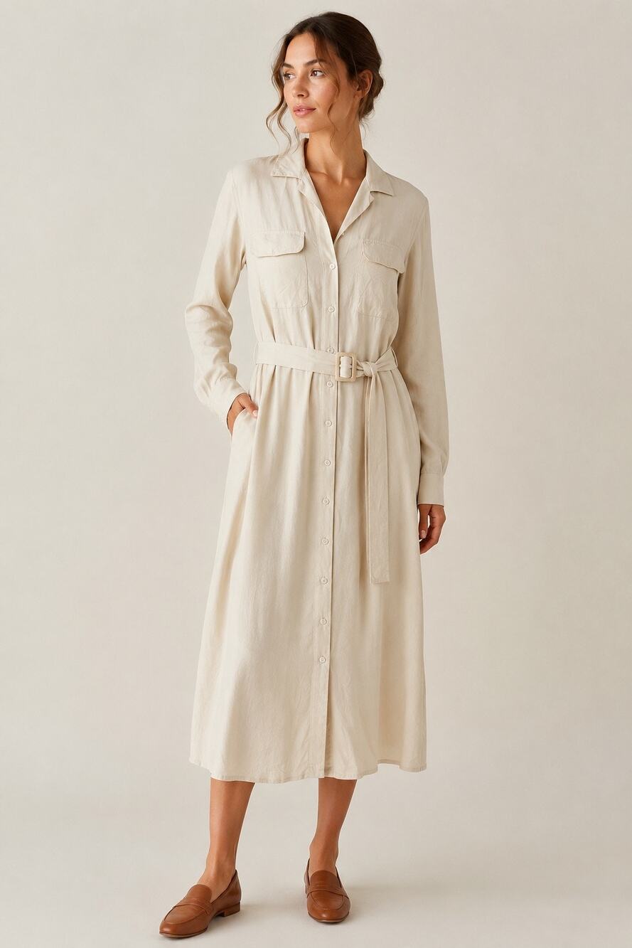 Buck Mason Silken Twill Studio Shirtdress Belted Midi Dress Size XS